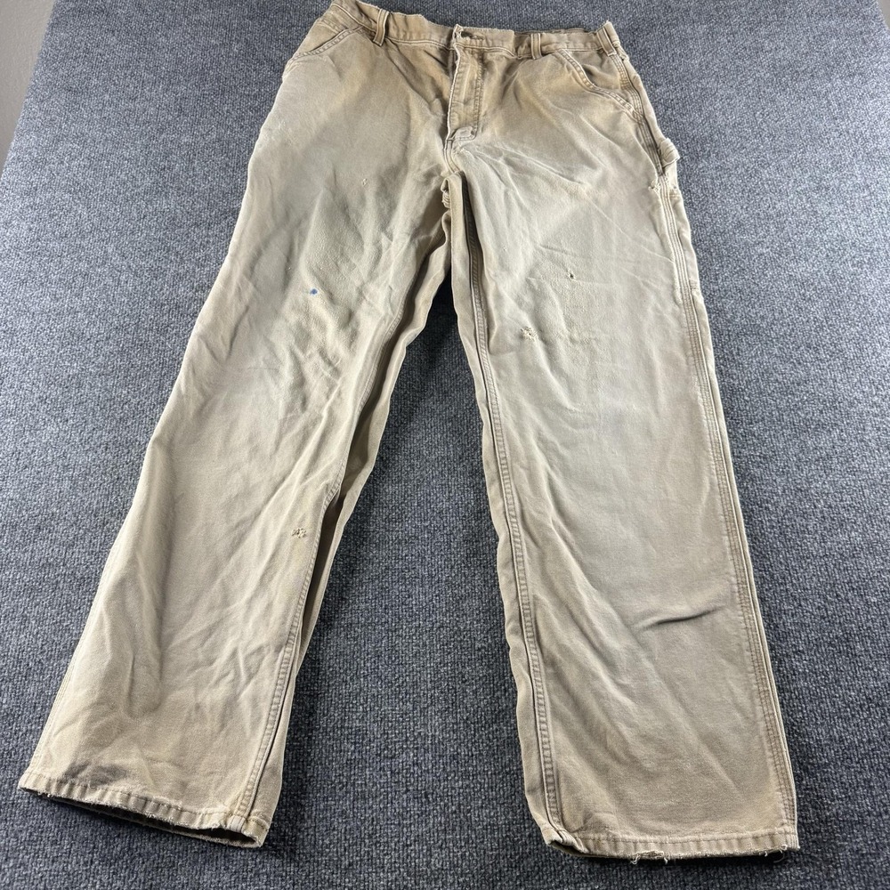 Carhartt Pants Mens 36x32 Beige Canvas Carpenter Utility Workwear Faded Vtg Y2K